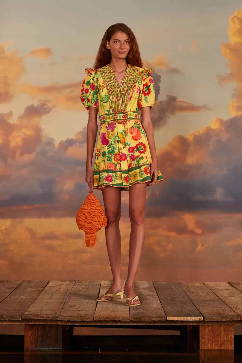 Yellow Delicate Fruit Garden Organic Cotton Mini Dress | FARM Rio Discount