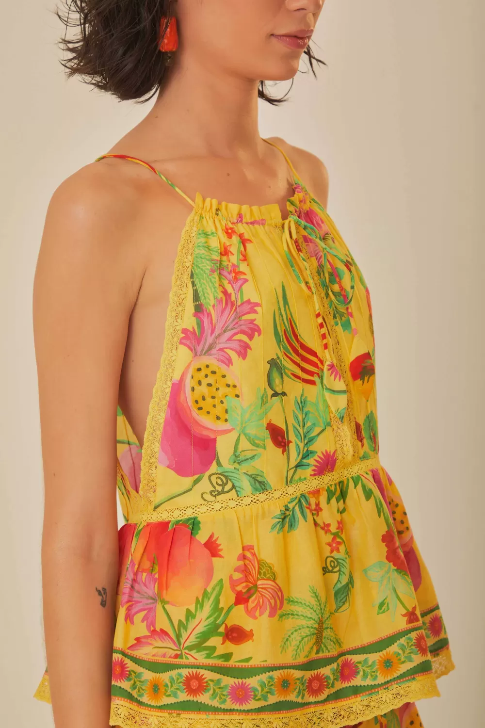 Yellow Delicate Fruit Garden Sleeveless Blouse | FARM Rio Discount