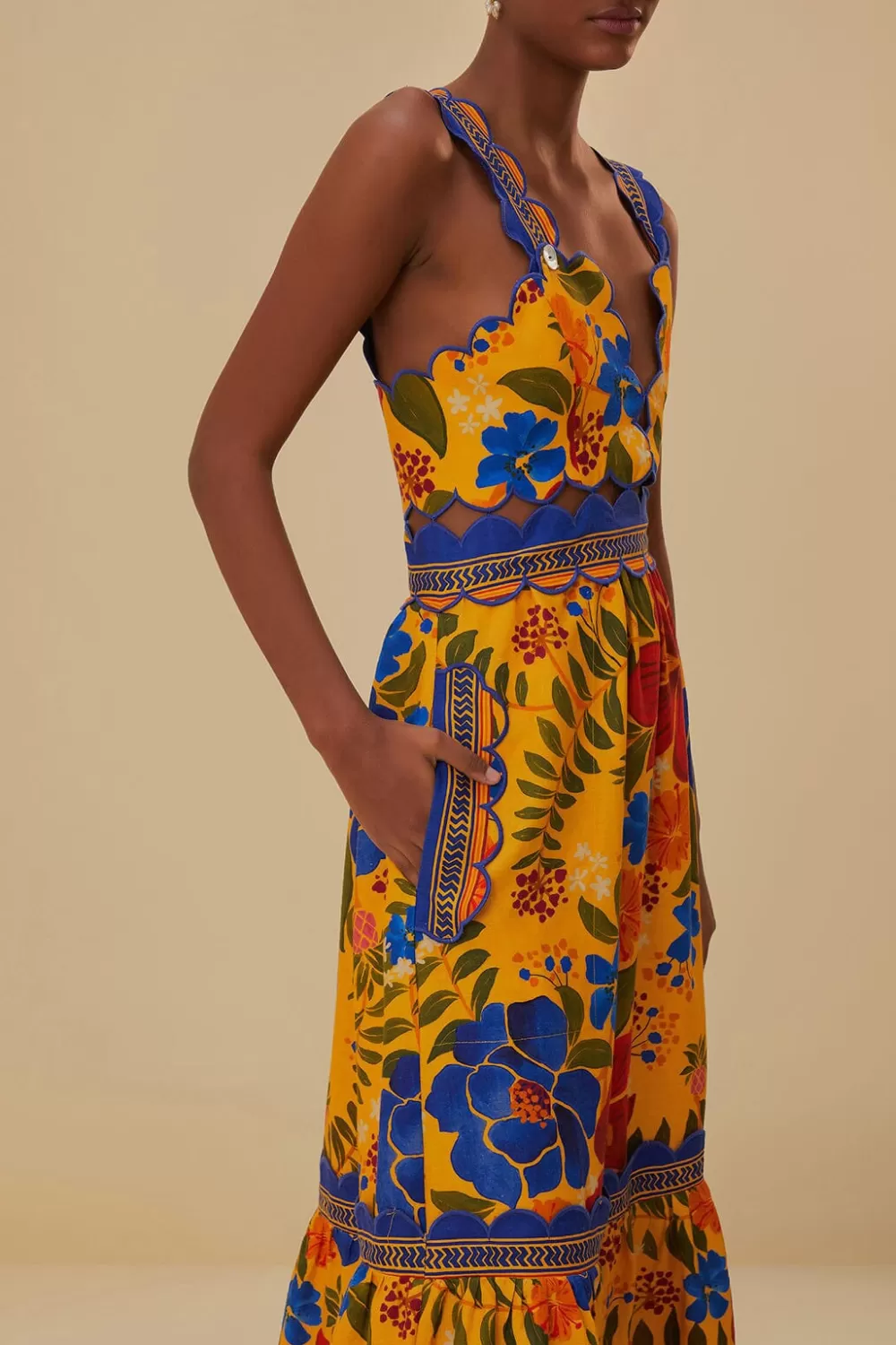 Yellow Floral Yard Lenzing™ Ecovero™ Euroflax™ Midi Dress | FARM Rio Discount
