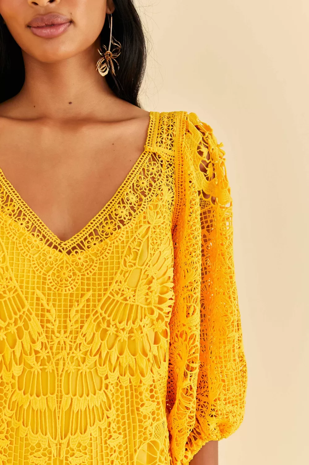Yellow Guipure Midi Dress | FARM Rio Cheap