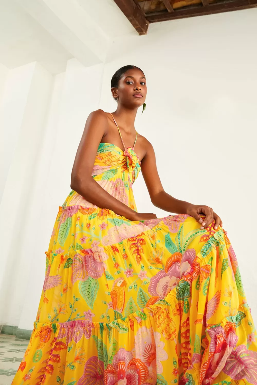 Yellow Macaw Bloom Maxi Dress | FARM Rio Discount