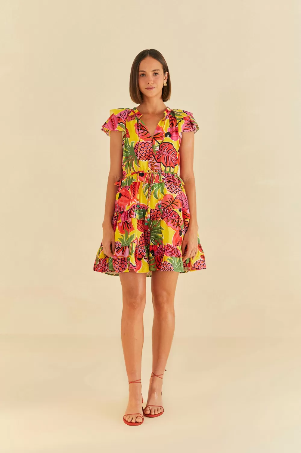 YELLOW RUFFLE DRESS | Mini | Fruit Dream Print | FARM Rio New