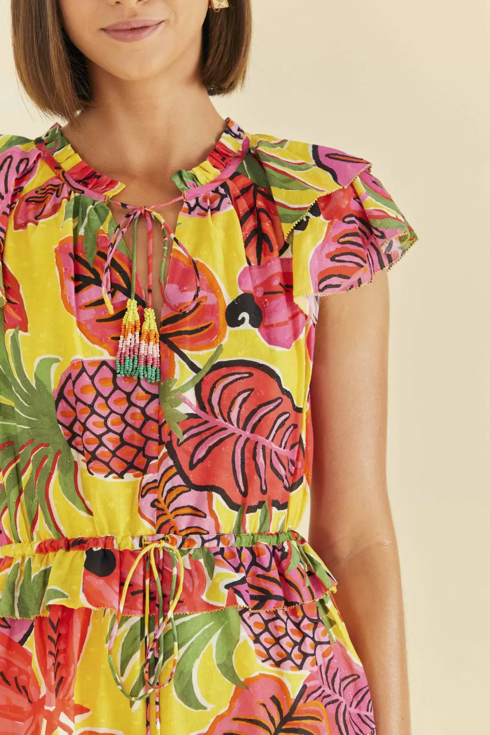 YELLOW RUFFLE DRESS | Mini | Fruit Dream Print | FARM Rio New